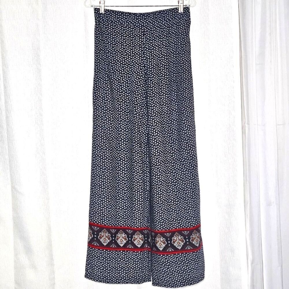 Maurices Blue White Boho Boarder Elastic Waist Flowy Lightweight Palazzo Pants - Picture 3 of 12